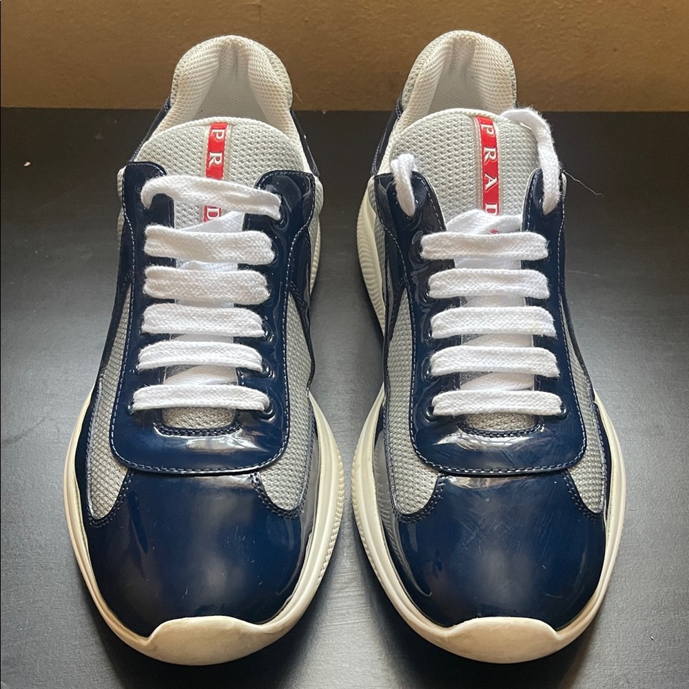Prada Men's Blue and White Sneakers